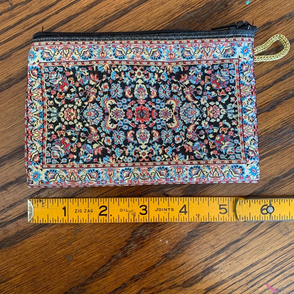 Turkish Rug Inspired Mini Coin Purse Credit Card Holder Thin Low Profile Zip 6x4